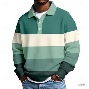 Men's 2XL Stripped Green Long Sleeve Shirt